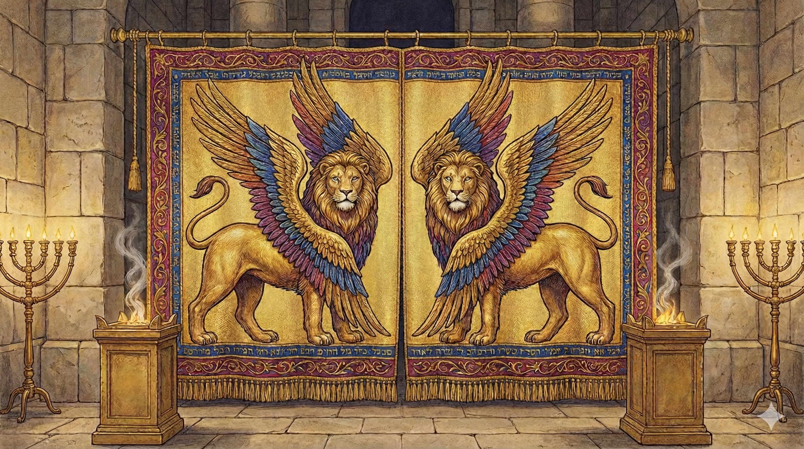 הפרוכת מעוטרת הכרובים בבית המקדש